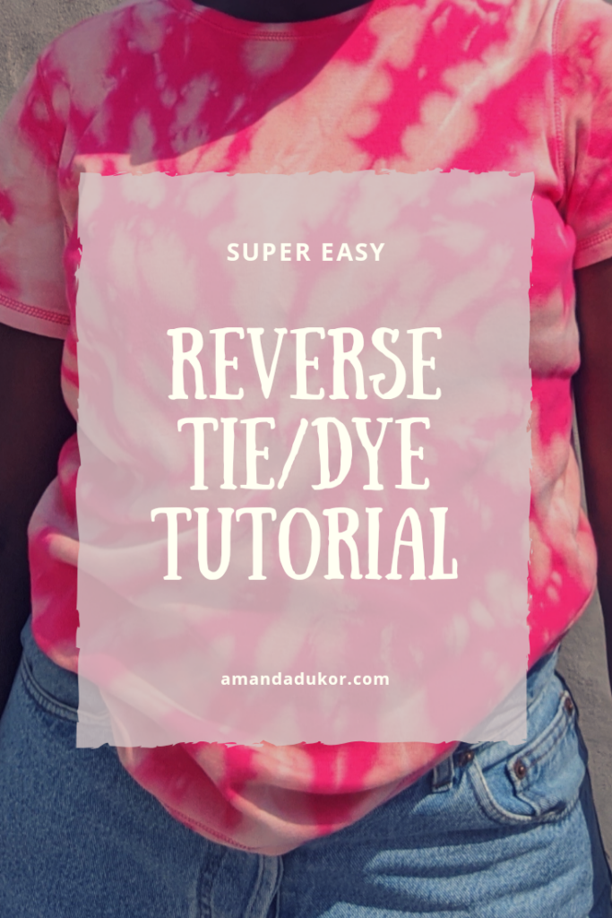 A pin linked to Pinterest describing the process of making a DIY reverse tie-dye shirt