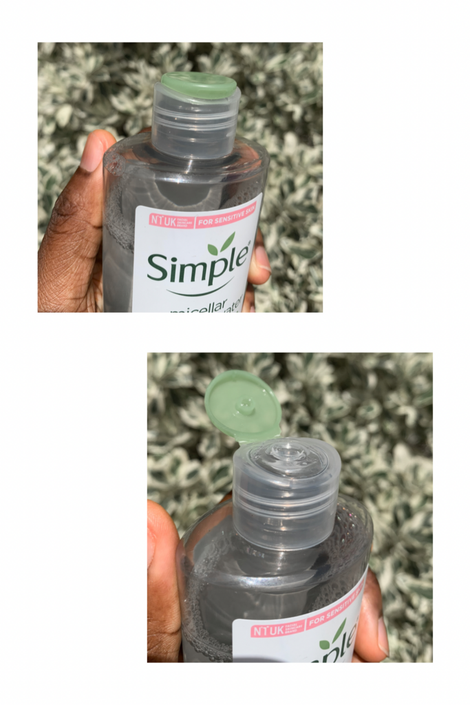 Image showing the open/close cap and packaging of the Simple Micellar Cleansing water
